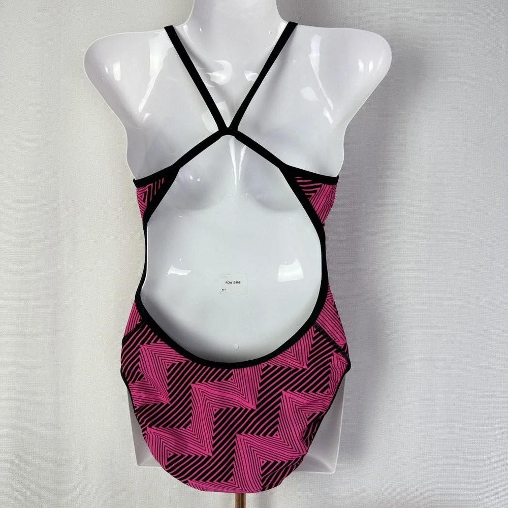 Dolfin Swimsuit Women's One Piece Pink Black Geometric Athletic Swimwear‎